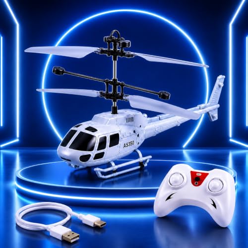 Image of New Age RC Flying Helicopter for Kids | Hand Gravity Sensor, Auto Safety Sensor, USB Rechargeable, Bright 3D LED Lights | Indoor Remote Control Helicopter Toy | Red | Age 4+ Years (Millitary)