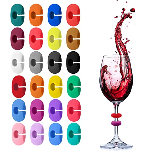 Glasmarker, Glasmarker Silicon, 24 PCS Wiederverwendbarer Gemischter Farbbecher Charm Weinglasring für Weinglas, Champagnerglas, Cocktailglas, Martini-Glas, Trinkglas Cover