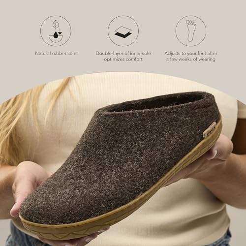 Image of Glerups 100% quality wool mix Slipper with rubber sole - Unisex Slip-on