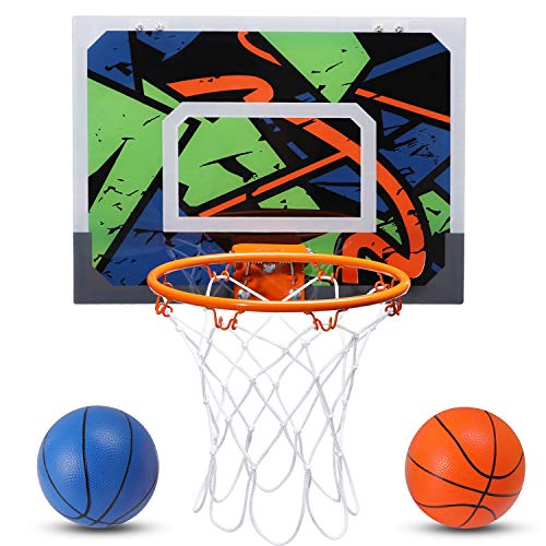 Pro Mini Panier de Basket-Ball pour Enfants - 16 x 12 Pouces Panier de Basket Intérieur pour Porte et Murle - avec 2 Balles en Caoutchouc et 1 Pompe à Air - Cadeau pour Adulte Garçon Fille Tikitaka