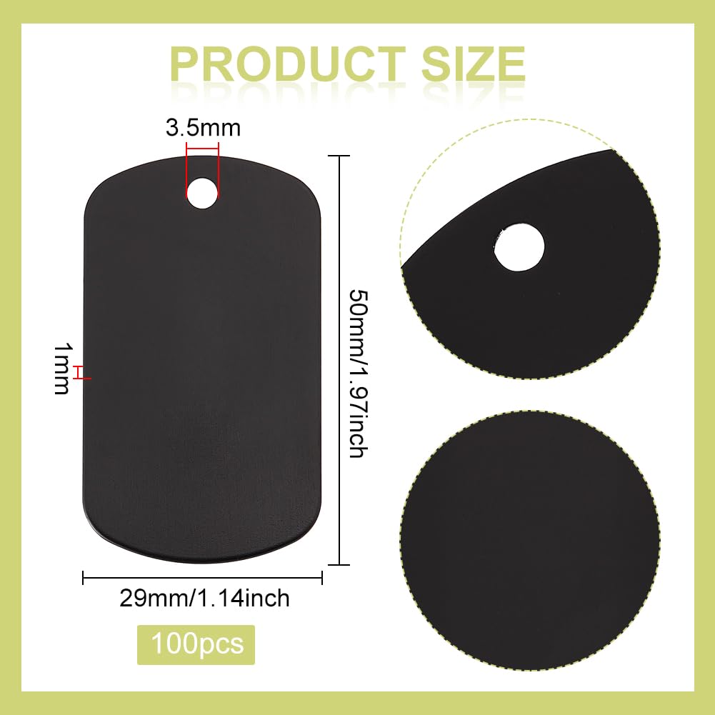 BENECREAT 100pcs Aluminum Stamping Blanks, Rectangle Stamping Tag Blank Black Dog Tag Laser Engraved Tags for Necklace Bracelet, DIY Keychains, Pets Tags Project, 2x1