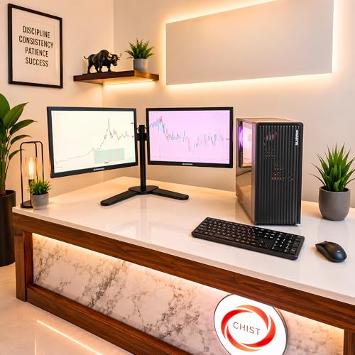 Image of CHIST 4 Display Trading PC | Xeon E5-2686 V4 | 16GB DDR4 RAM | 512GB NVMe SSD | GT 740 4GB 4 HDMI GPU | Windows 11 PRO (Dual Monitor 22 inch with Mount Stand)