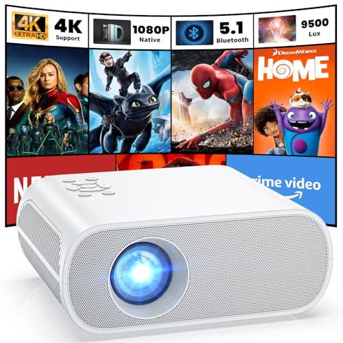 HOMPOW Projector, Native 1080P Full HD Bluetooth Projector with Speaker, 9500 Lumens Outdoor...