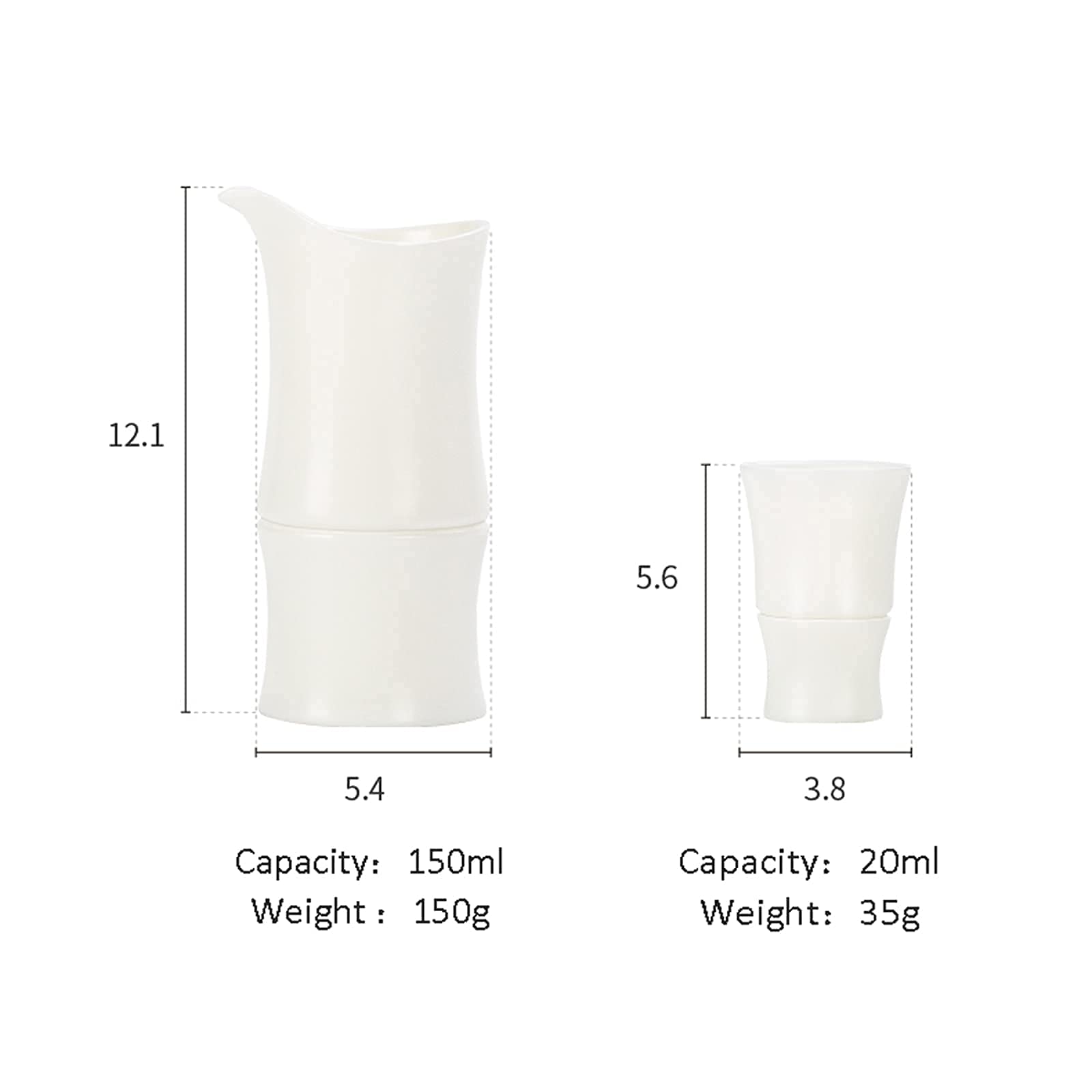Service à saké Japonais avec Sac de Rangement, Tasse à saké Traditionnelle en Forme de Bambou, poterie en Porcelaine, Verres à vin, 6 Tasses, Vaisselle (K 6 Tasses) (K 6 Tasses)