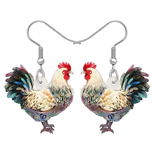 RAIDIN Acrilico Carino gallina Gallo Pollo Orecchini a pendenti per donne ragazze Gioielli di animali da fattoria Regali per gli amanti delle galline Decorazioni per feste (Beige)