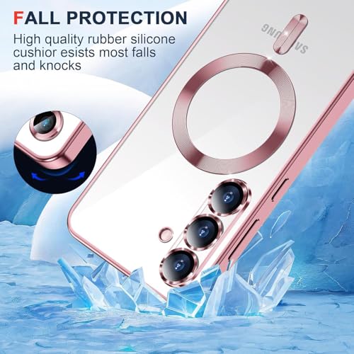 Image of VONZEE Clear Logo Electroplating Transparent Case For Samsung Galaxy A36 5G, Magnetic Plating Electroplate Tpu Case Cover, Individual Camera Protection For Each Lens- Rose Gold