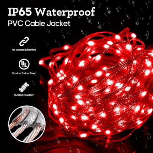 Image of fizzytech Rice Fairy String Lights, 20 Meter Copper Wire Point Control Lights with 8 Flash Modes for Diwali, Christmas, Wedding, Window, Garden & Home Decoration - Red, 200 LED