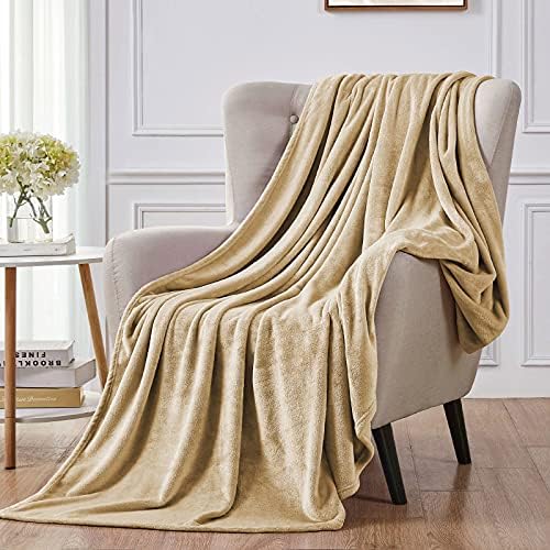 Walensee Fleece Blanket Plush Throw Fuzzy Lightweight (Queen Size 90x90 Tan Camel/Taupe) Super Soft Microfiber Flannel Blankets for Couch, Bed, Sofa Ultra Luxurious Warm and Cozy for All Seasons