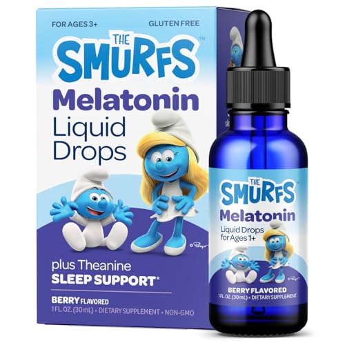 Smurfs Liquid Melatonin Drops for Kids | 1mg Melatonin Liquid for Kids with Calming Sleep Blend | Vegan Non-GMO & No Artificial Flavors or Colors | No Added Sugar | Berry Flavor | 60 Servings