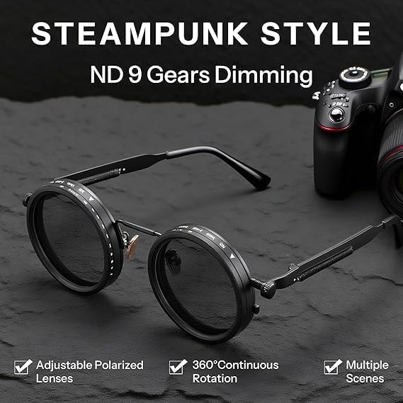 Image of Adjustable Tint Sunglasses Twist Round SunglassesAdjustable Brightness1-9 Gears Polarized, Unisex Round Glasses for Fishing Driving Cycling, UV400 Protection Outdoor Shades