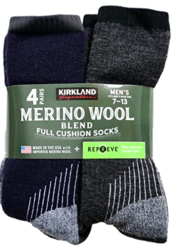 Kirkland Signature Men's Merino Wool Blend Socks, 7-13 Shoe Size, 4 Pairs3