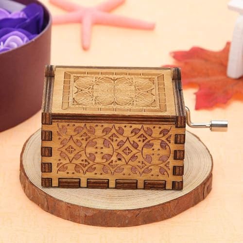 Image of UMANI Music Box - Hand Crank Engraved Vintage Wooden Music Box Gifts for Birthday,Christmas,Valentine's Day,Thanksgiving Days(MB-DB-Z )
