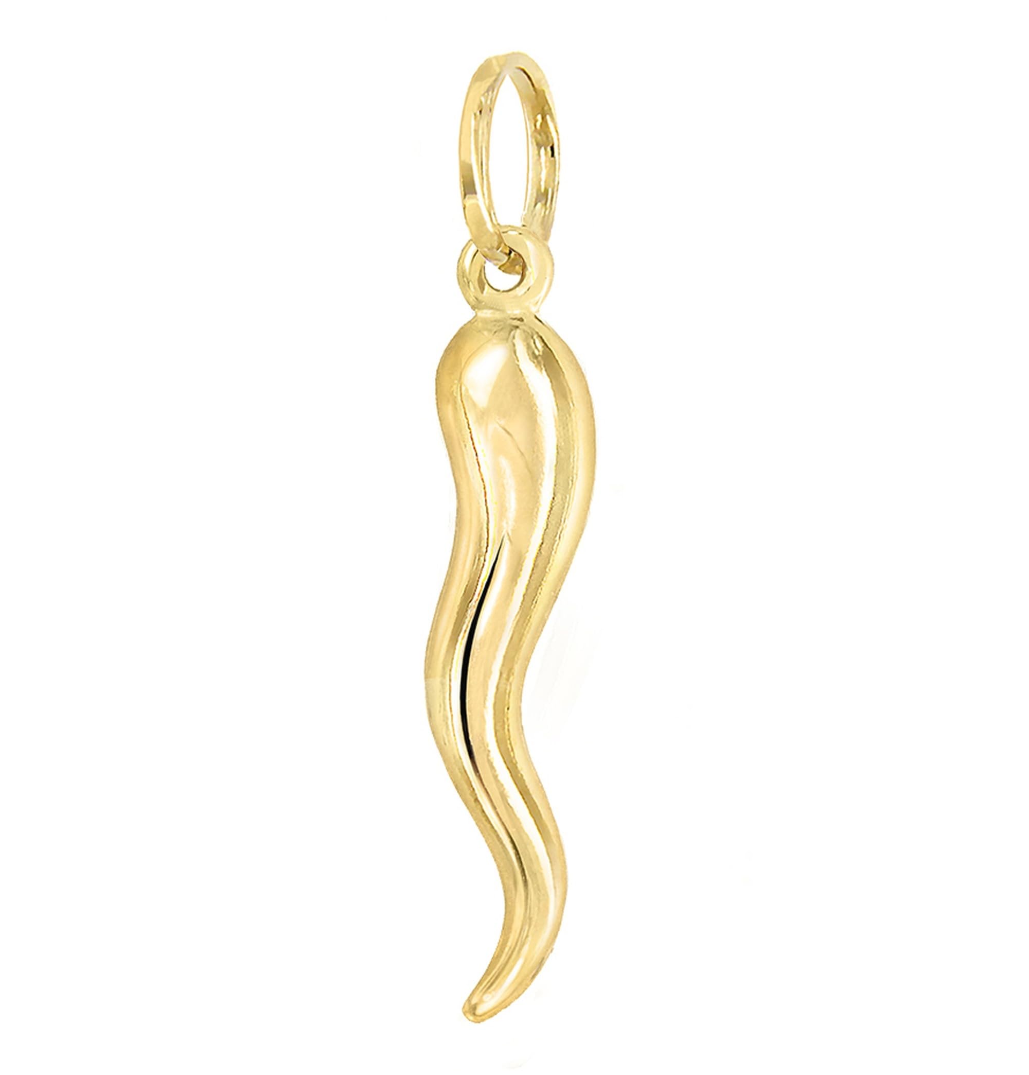 Lucchetta 14K Italian Gold Horn Pendant Hollow for Him and Her, Suitable for Gifting Handmade in Italy, Hypoallergenic Made to Last - Fits Perfectly up to 4mm Necklace