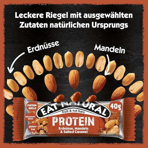 Eat Natural Frucht- & Nussriegel - Protein Erdnüsse, Mandeln & Salzkaramell - Proteinquelle, glutenfreier Snack - Perfekt für unterwegs. - 12x40 g 3