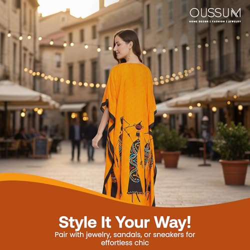Image of Oussum Plus Size Kaftan Dresses for Women, Polyester Summer Caftan Cover Up Maxi Beach Dress, 1X-3X