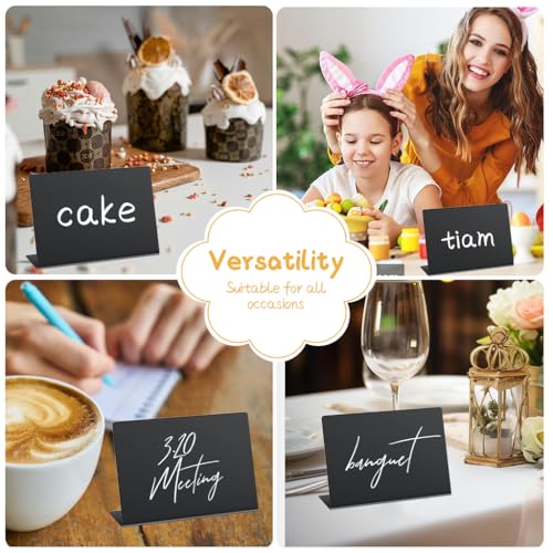 Image of Climberty 12Pcs Reuseable Price Display Stands 4 inch x 3 inch Chalkboard Stand for Displaying Price, Dish Name, with White Marker & Wipe Cloth, Versatile Samll Display Stand for Buffet Party, Bakery