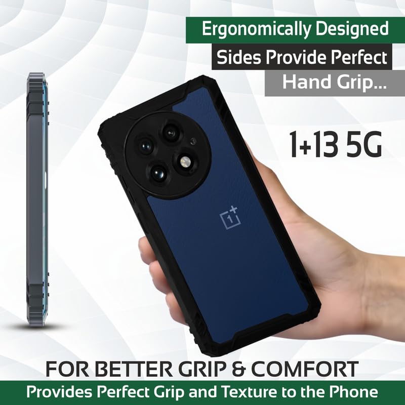 Image of AIBEX Crystal Clear Back Cover Case for OnePlus 13 5G | Shockproof & 360 Protection | Transparent Back | Anti-Yellowing | Slim Fit (PC + TPU, Black Bumper)