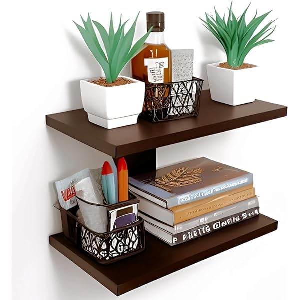 Mkscrafto Multipurpose Wooden Wall Shelf for Home and Office tv Setup Box Stand Wooden Rack,Size 12 * 6 * 10.9 Glossy Finish,Set of 1,Brown-image-47