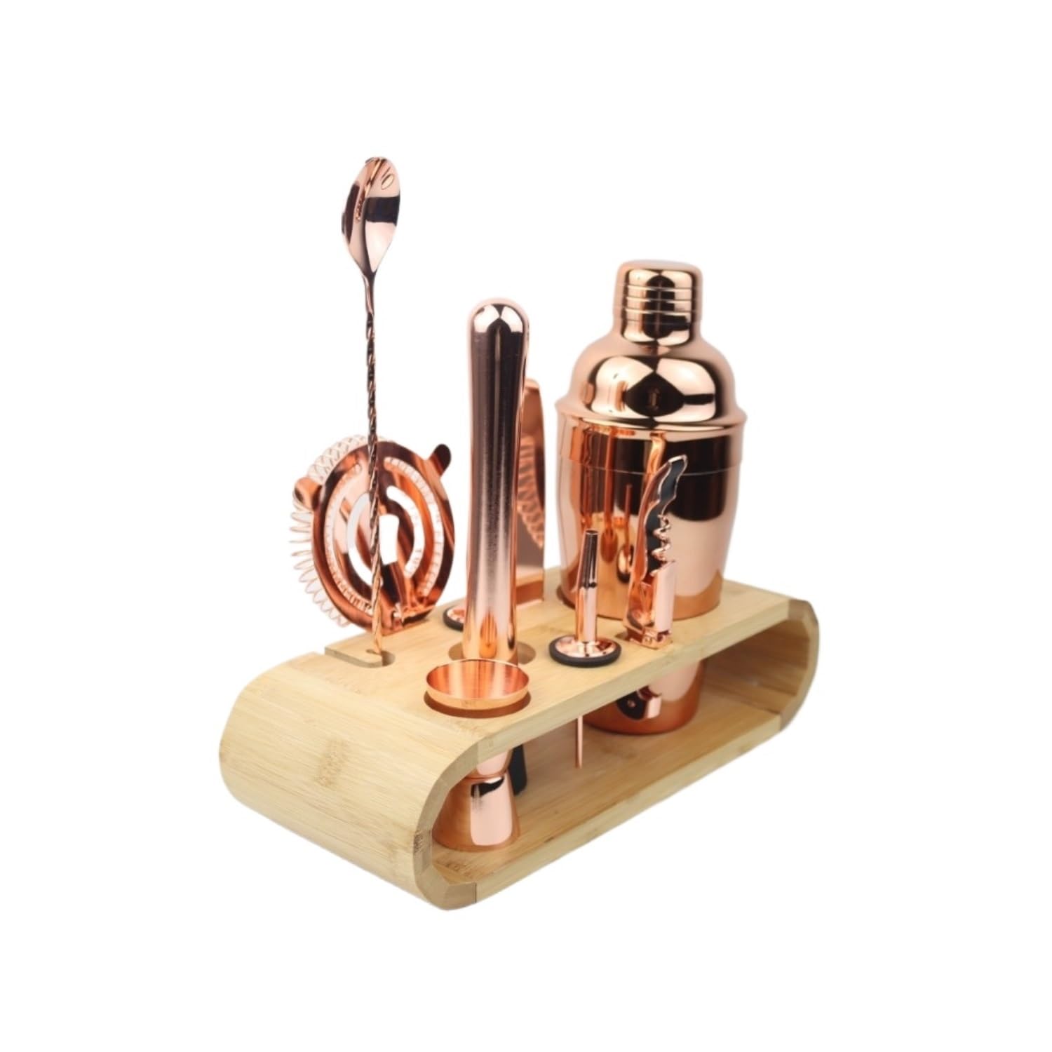 Juego de Cocktail Shaker Juego de batidora de Acero Inoxidable, Juego Completo de Taza coctelera para Barman, Juego de coctelera de 10 Piezas con Marco de Madera Coctelera Profesional Herramientas (C