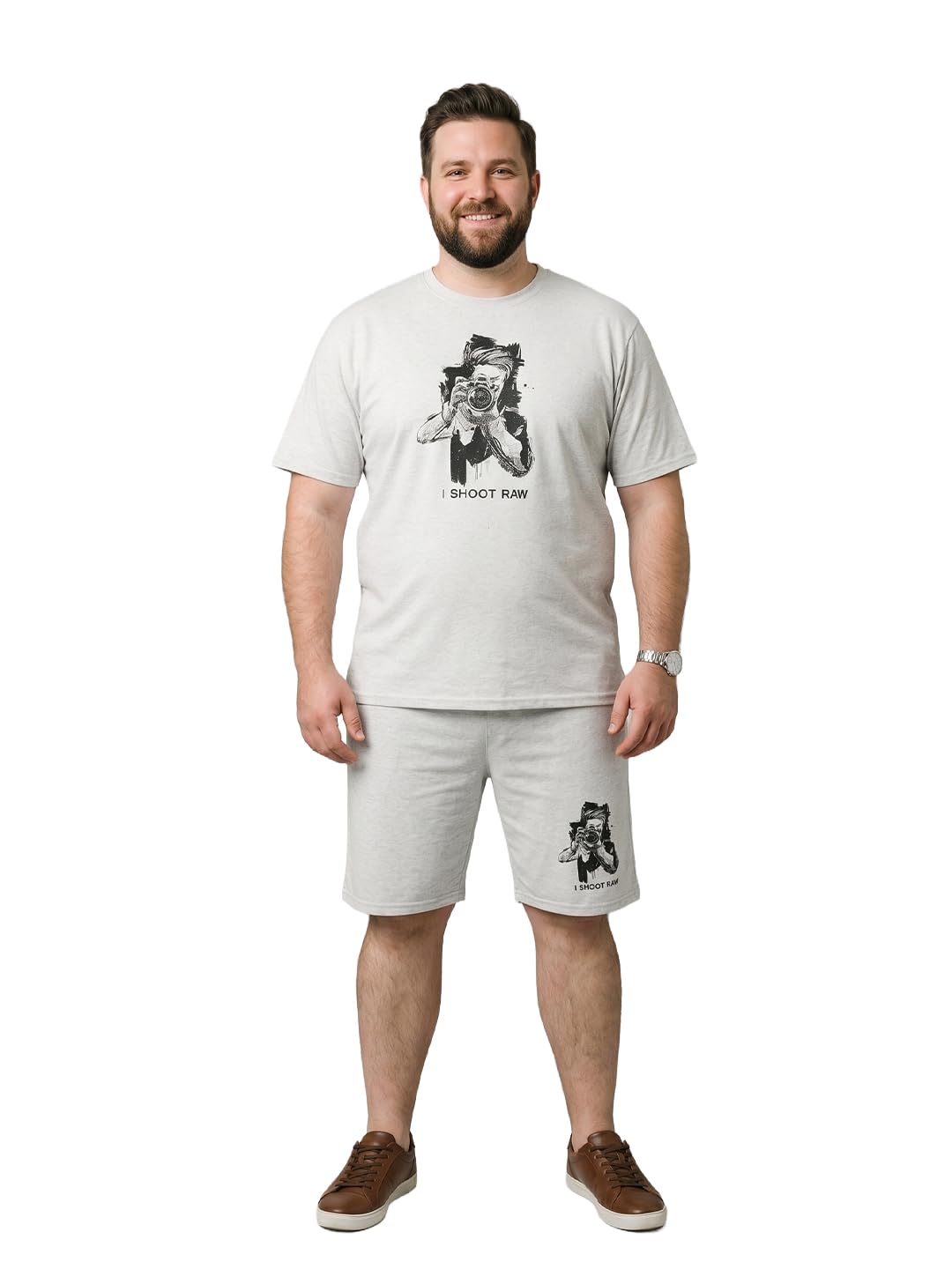 bigbanana Men Plus Size Grey Melange Printed Co-Ords-picture-17