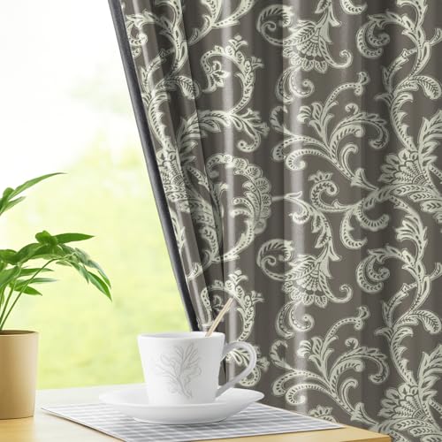 Image of LINENWALAS Printed Blackout Curtains for 7.5 Feet Door | Set of 2 | Printed Drapes | Thermal Insulated, Room Darkening Panels with Grommet Hanging for Living Room (Olive Green Vines)