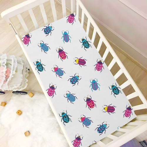 Image of VIGTRO Colorful Ladybugs Print Baby Crib Sheets for Boys Girls, Breathable Soft Fitted Crib Playard Sheets Baby Mattress Sheet, S 39x27x5in