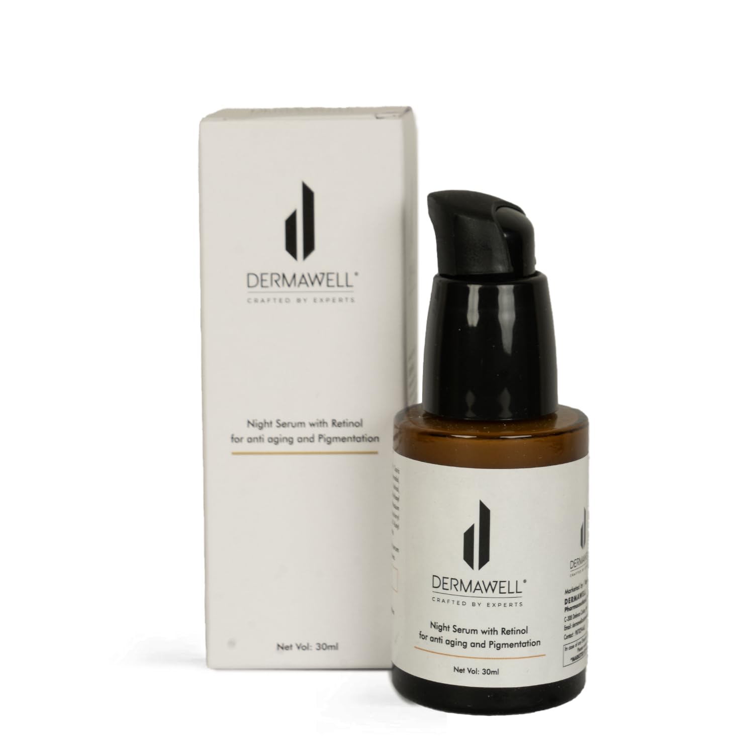 dermawell crafted by experts - night serum with retinol for anti aging and pigmentation | helps improve skin tone | for unisex (pack of 1, 30ml)