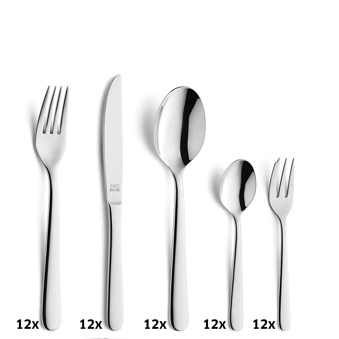 Beckmann Besteckset 60-tlg, Edelstahl, spülmaschinengeeignet | Besteckset für 12 Personen, Klingenstahl 13/0, rostfrei, Wellenschliff, mit Menümesser, Gabeln und Löffel