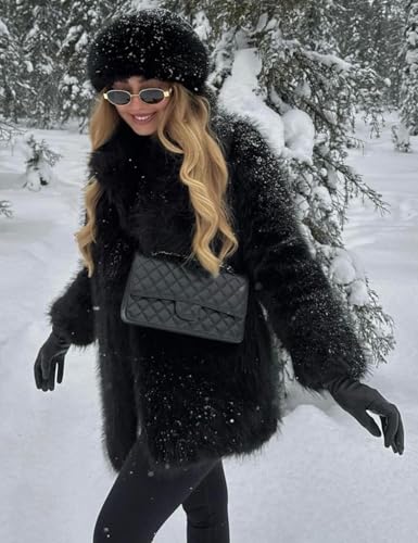 Kissonic Women's Faux Fur Coat Long Sleeve Lapel Shaggy Winter Jacket Luxury Warm Furry Open Front Outerwear3