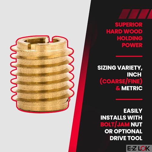 Image of E-Z LOK Knife Threaded Insert for Hard-Wood, Brass Thread Inserts 1 /4-28 Internal Threads, 0.500 inch Length Pack of 25