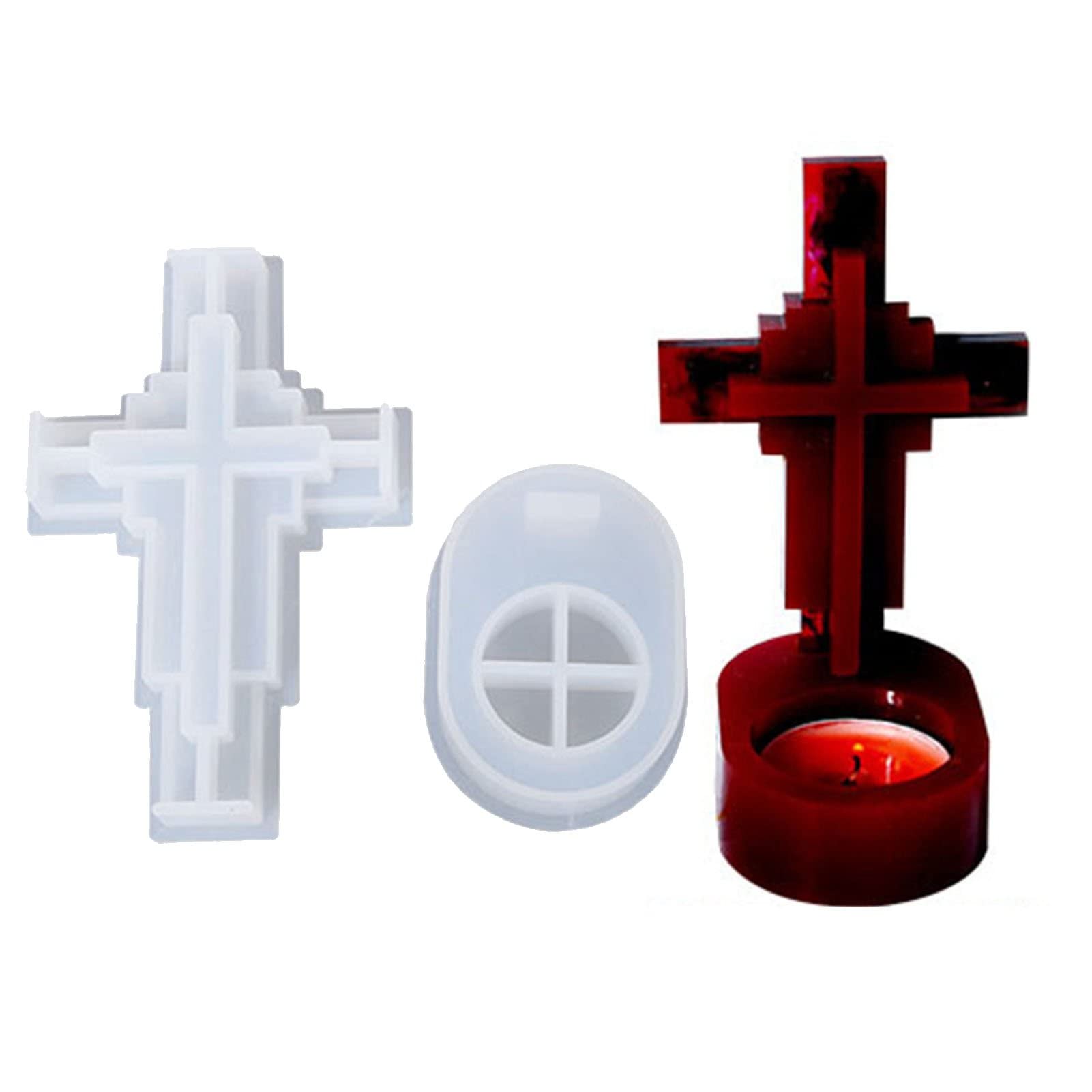 Wudaizhi Transparent Cross Candle Holder Silicone Mold 3D Candlestick Casting Mold Diy Craft Resin Epoxy Mould For Tealight Candle