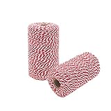 HRX Package Red and White Cotton Twine 656 Feet x 2 Roll, Durable Bakers Twine, Gift Wrapping String...