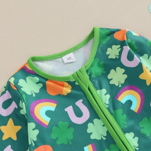 Newborn Baby Girl Boy St. Patricks Day Outfit Four Leaf Clover Romper Green Long Sleeve Bodysuit Jumpsuit4