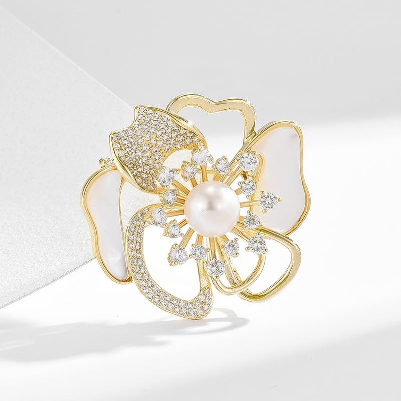 Image of Rhinestone Flower Brooch Austrian Crystal Flower Pin 18k Gold Plated Floral Brooch Lapel Pin Jewelry Mother's Day Birthday Gifts for Mom Wife