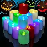 Homemory Color Changing Tea Lights Candles Battery Operated, 24Pcs LED Colored Candles with 7-Color Changing Wick for Holiday Decor, Table Decor, 1.6''H x 1.5''Dia, [White Base]