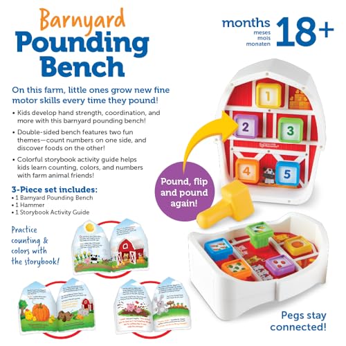 Learning Resources Barnyard Pounding Bench, Farm Animals for Kids, Fine Motor Skills, Montessori Toys, Hammer Toy , Ages 18 Months+, 3 Pieces - Image 6