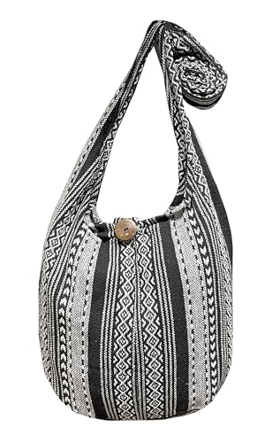 Image of Woven Hippie Crossbody - Hobo Sling Shoulder Bag - Thai Cotton Boho Messenger Purse - Medium