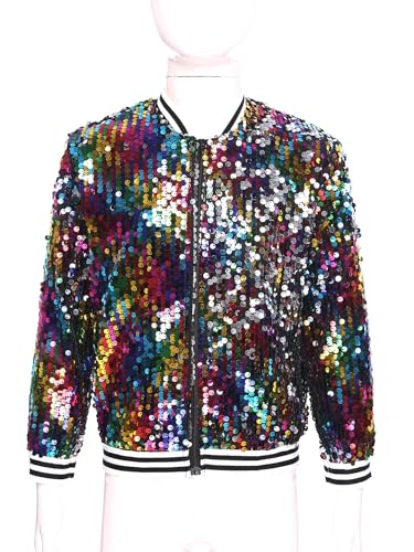 Kids Girls Shiny Sequins Baseball Jacket Coat Long Sleeve Zip Up Coat Long Sleeve Party Muti Color Top3