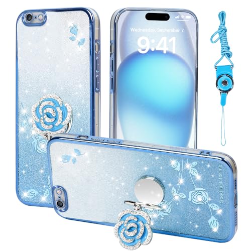 Nouxwerx for Apple iPhone 6 Plus (5.5 Inch) Case, Mobile Phone Case for Cute Soft Slim Cover for Girls Women with Ring Stand Strap Lanyard Shockproof Protective Cover for iPhone 6s Plus (Blue)