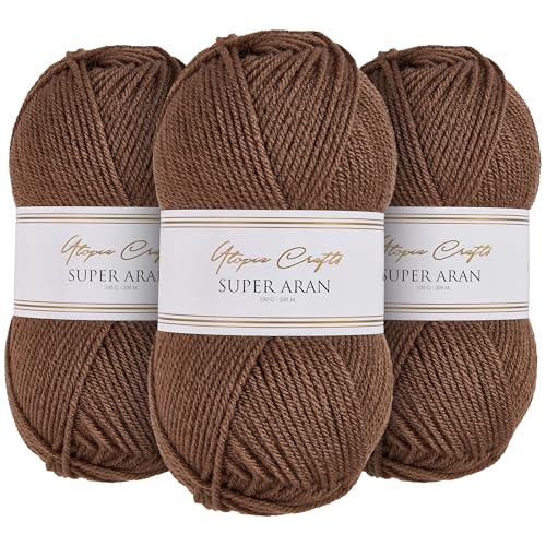 Utopia Crafts Super Aran   Ovillo de lana para tejer y ganchillo, 3 unidades, 100 g (color beige cálido)