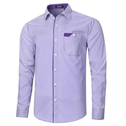 HISDERN Mens Plaid Button Down Shirt Long Sleeve Dress Shirts for Men Casual Wrinkle Free Regular Fit Work Shirt with Pocket