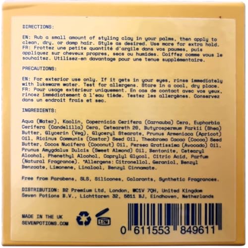 Seven Potions Men's Hair Styling Clay — Natural, Water-Based, Matte Hair Wax, High Hold Hair Styling Product — 100% Vegan, Cruelty Free (100ml) - Image 7