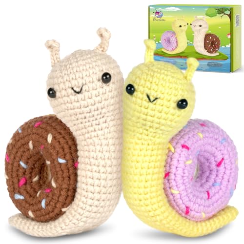 Image of Crochetta Crochet Kit for Beginner, Crochet Starter Kit w Step-by-Step Video Tutorials, Learn to Crochet Kits for Adults & Kids, DIY Knitting Supplies, 2-Pack Snail Couple (40%+ Yarn Content)