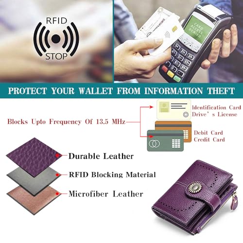 Image of SENDEFN Small Womens Wallet Leather Bifold Card Holder RFID Blocking with Zipper Coin Pocket