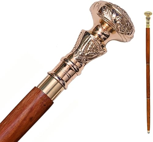 Bastón de madera para caminar, madera natural con perilla de mango de latón, regalo elegante para hombres y mujeres