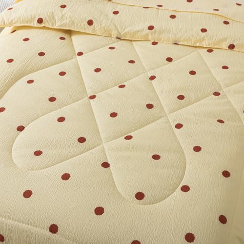Image of Caressma Polka Dots Yellow Toddler Bedding Set 4 Pieces Kids Comforter Set | Vintage Crib Comforter Set, Includes Comforter, Fitted Sheet, Flat Sheet & Pillowsham, Polka Dots Nursery Toddler Bedding