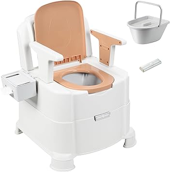 Bedside Commode, Adult Portable Toilet with Detachable Armrests Induction Night Light Heavy Duty Commode Chair Adult Potty Chair Suitable for Elderly Disabled Orange & White 1