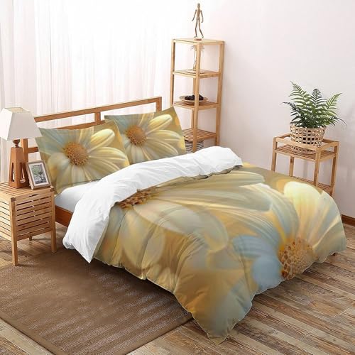 Housse de couette fleurs blanches microfibre 260x220cm infroissable avec zip - 2