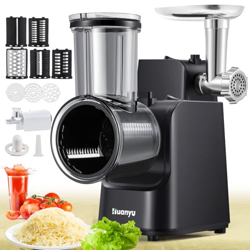 Huanyu Rallador de Queso Eléctrico Multifuncional Cortador Eléctrico de Verduras con 5 Cuchillas 250W Preparador Eléctrico de Ensaladas y Picador de Carne Rallador Eléctrico (negro)