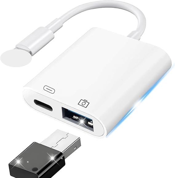usb変換アダプタ ライトニング式 P hone/P ad用 2in1 USB変換カメラアダプタ USB3.0高速伝送 スマート双方向データ転送 写真/ビデオ/音声ファイル データ移行保存 変換アダプター ハブ 急速充電 耐久性 ゲーム拡張スロット キーボード/マウス/チューナー/Uディスク接